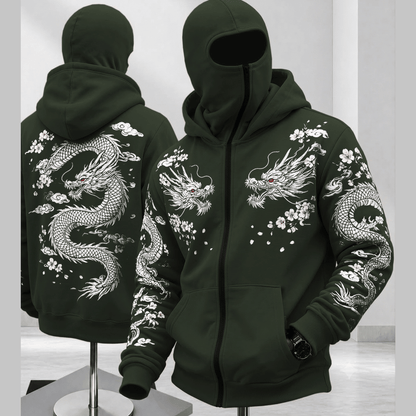 Mens Back Prined Graphic Design Zip-Up Winter Mask Jackets