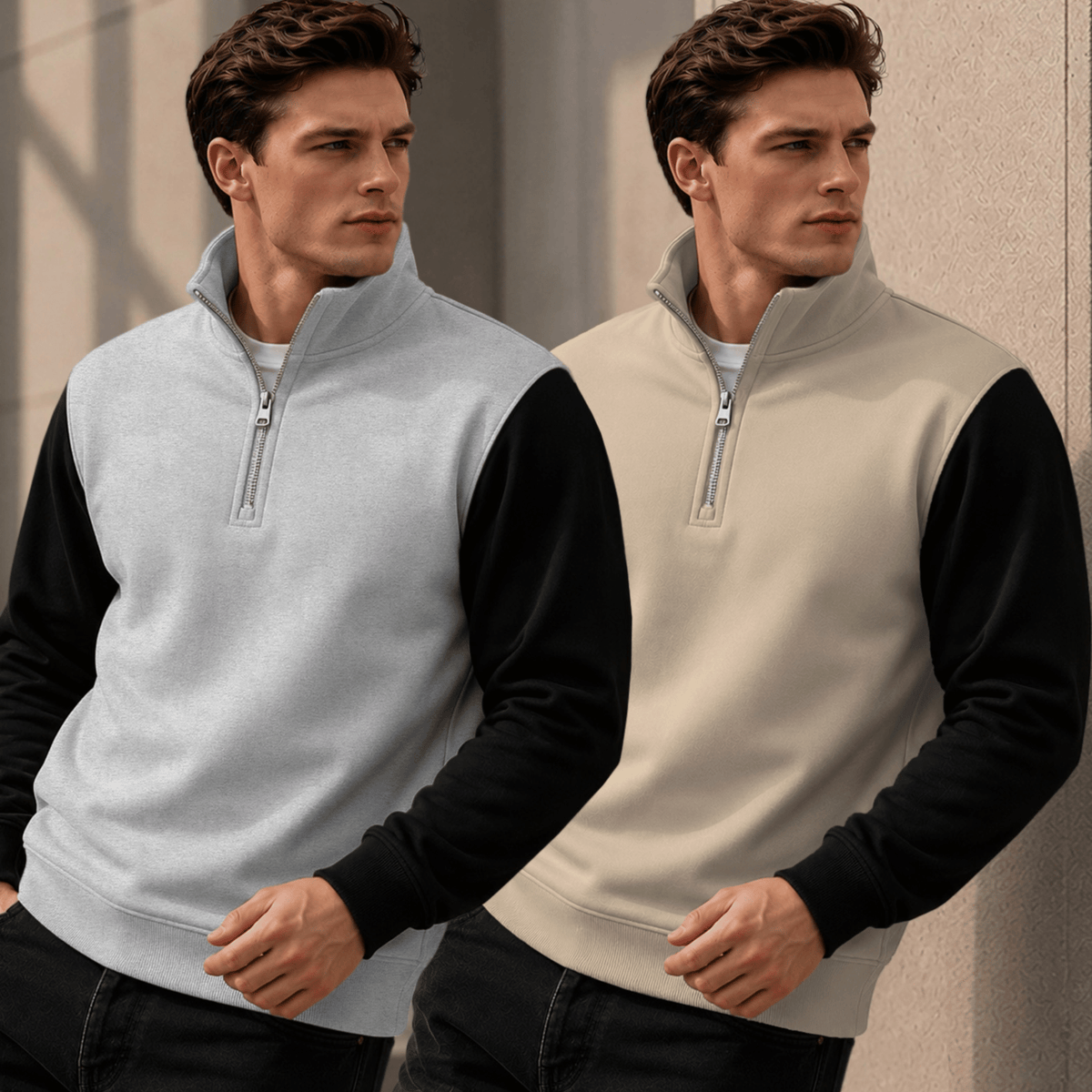 Men Dual Color High Neck Sweatshirts