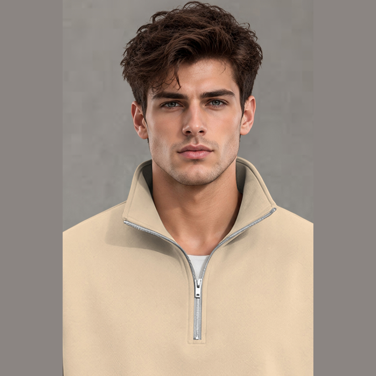 Mens Contrast Stripe Full Sleeve Pullover Sweatshirt Beige