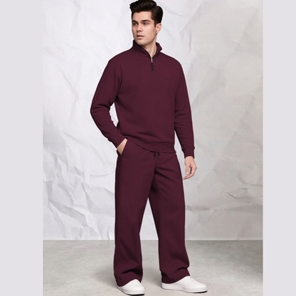 Tracksuit Men High Neck Sweatshirt & Matching Plain Loose Fit Trackpants