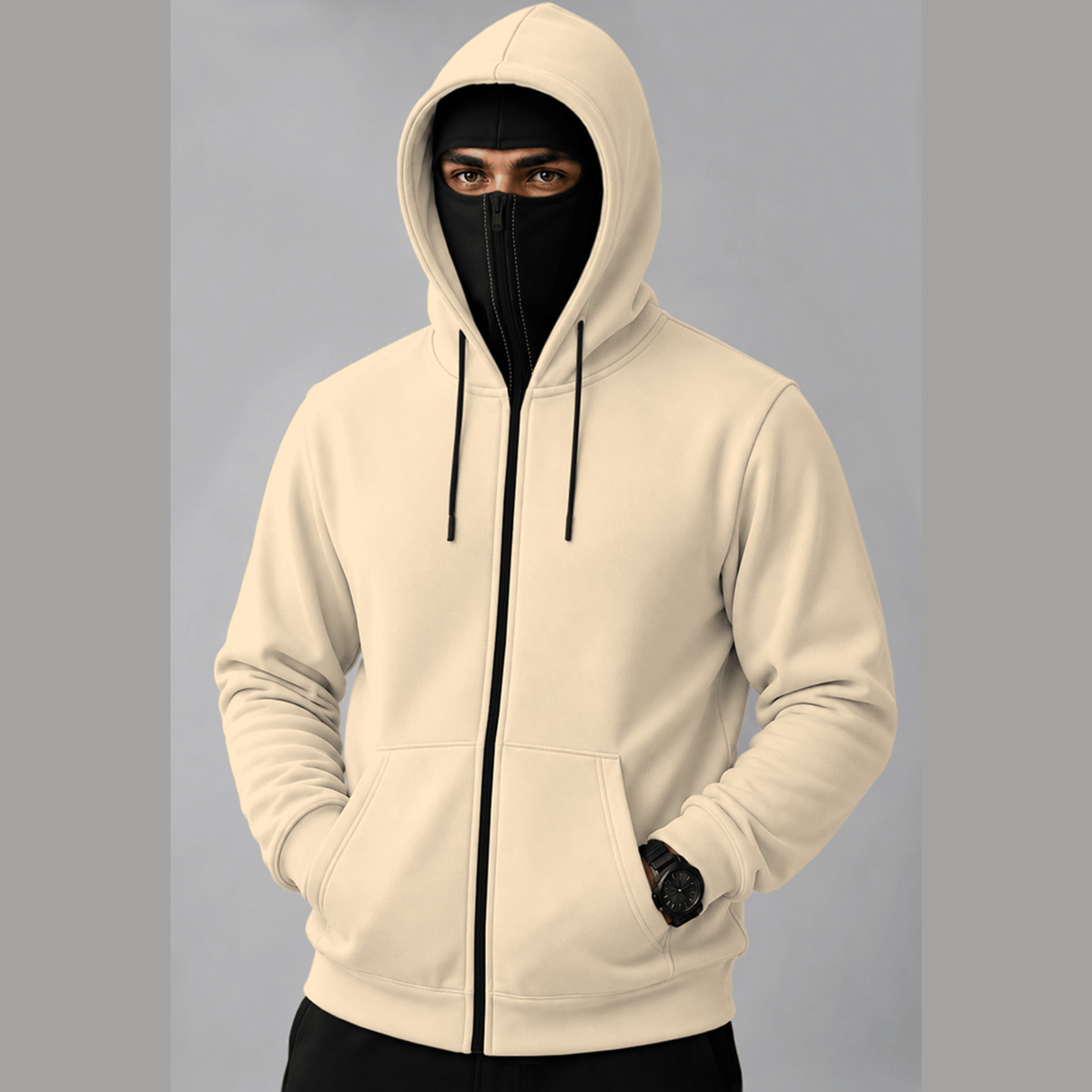 Mens Color Blocked Hooded Mask Jackets