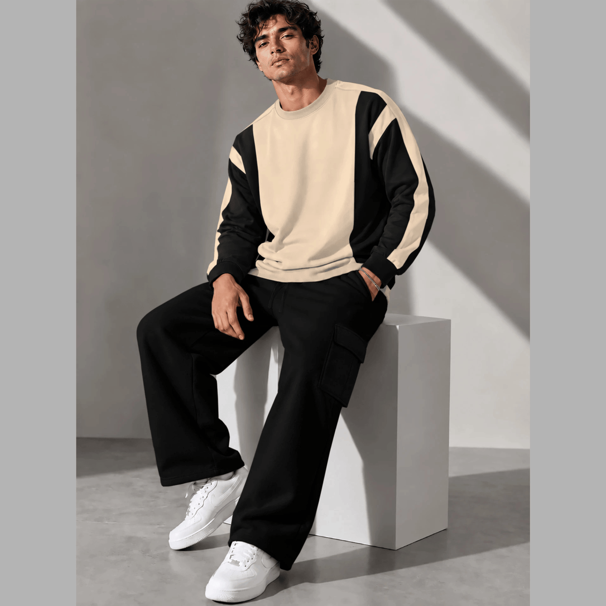 Tracksuit Round Neck Sweatshirts And Plain Cargo Trackpants