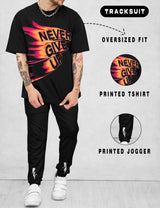 Mens tracksuit - Oversized Never Give Up Printed tshirt and Black Jogger