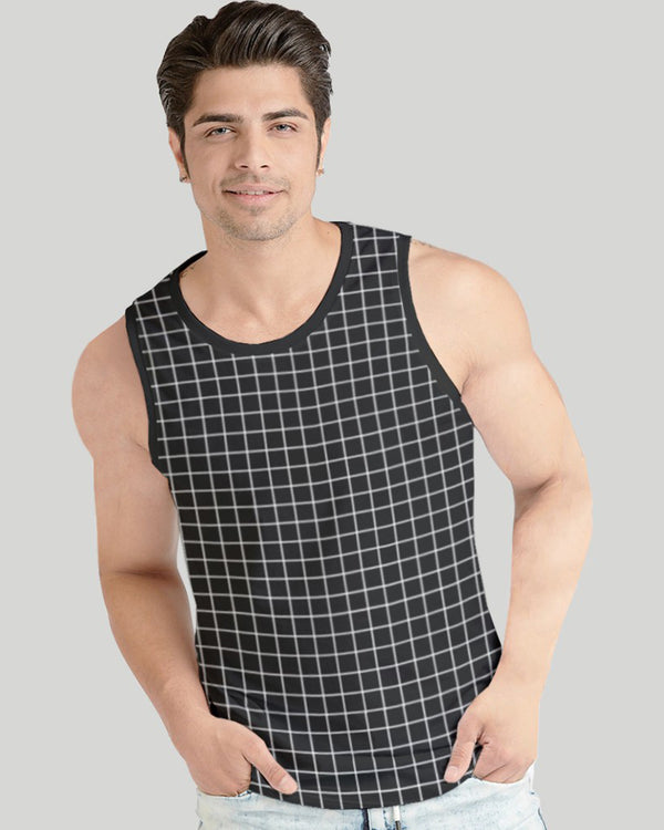 Men Checkered Black Printed Vest