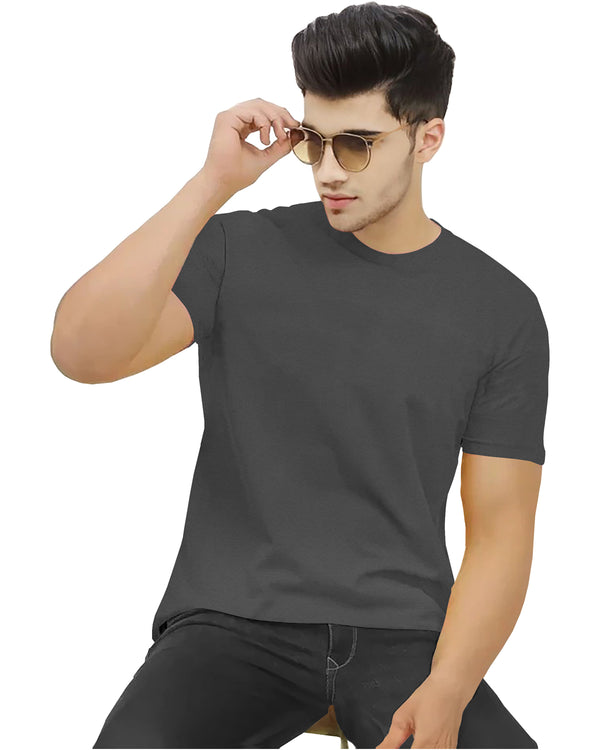 Solid Men Charcoal Black Round Neck Half Sleeve T-Shirt