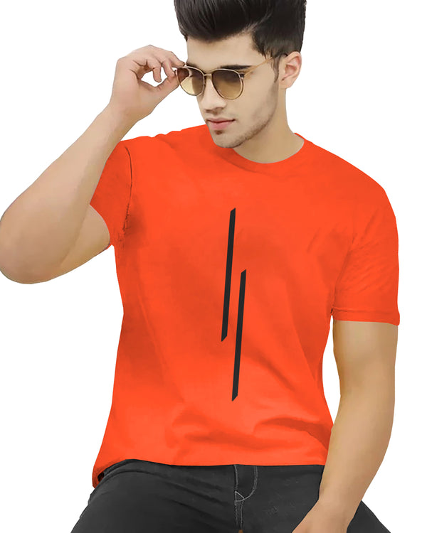 Men Orange Printed Black Round Neck Half Sleeve T-shirt