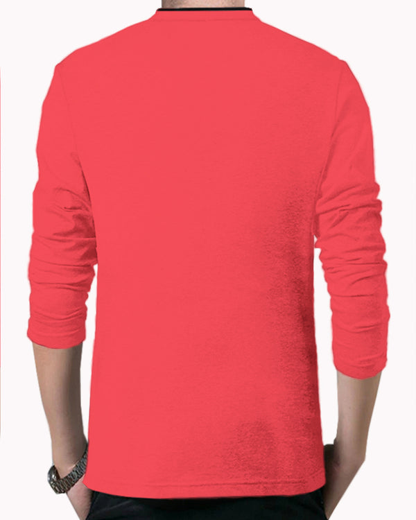 Full Sleeve Red Mandarin Collar Tshirt