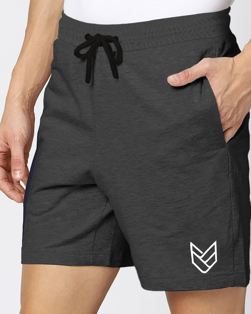 Men Solid Navy Black Grey Arrow Sports Shorts