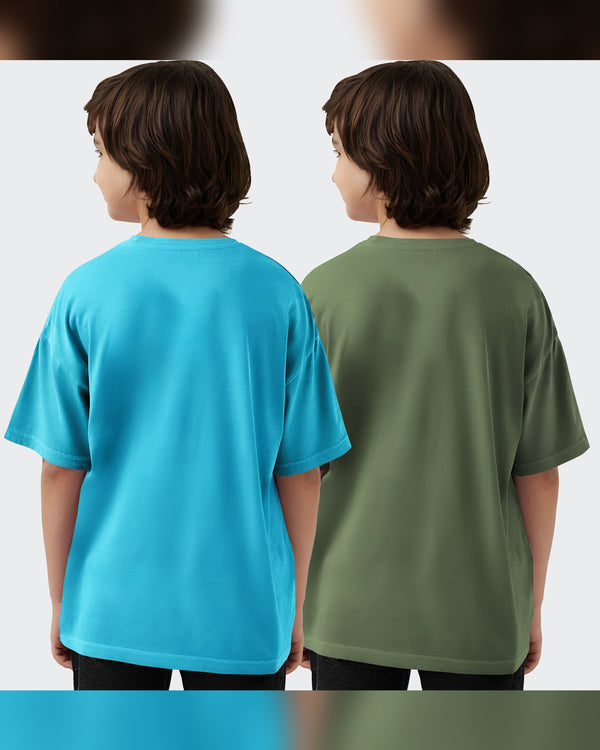 Pack of 2 Multicolor Kids T-Shirts Combo | Skyblue-Olivegreen