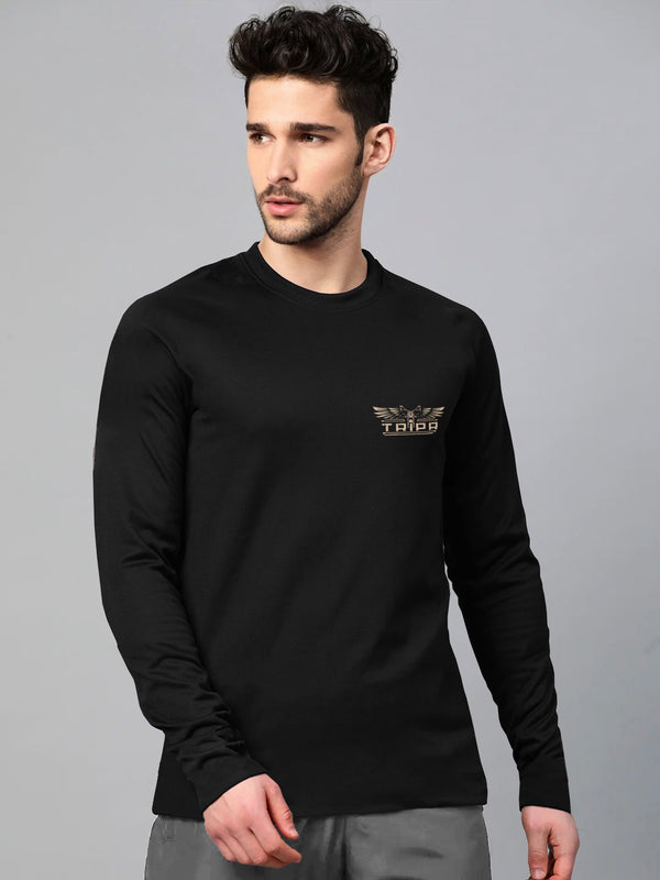 Men Solid Round Neck Cotton Blend Black T-Shirt