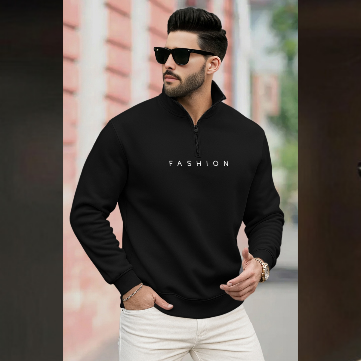 Men Quarter Zip High Neck Plain Winter Sweatshirts