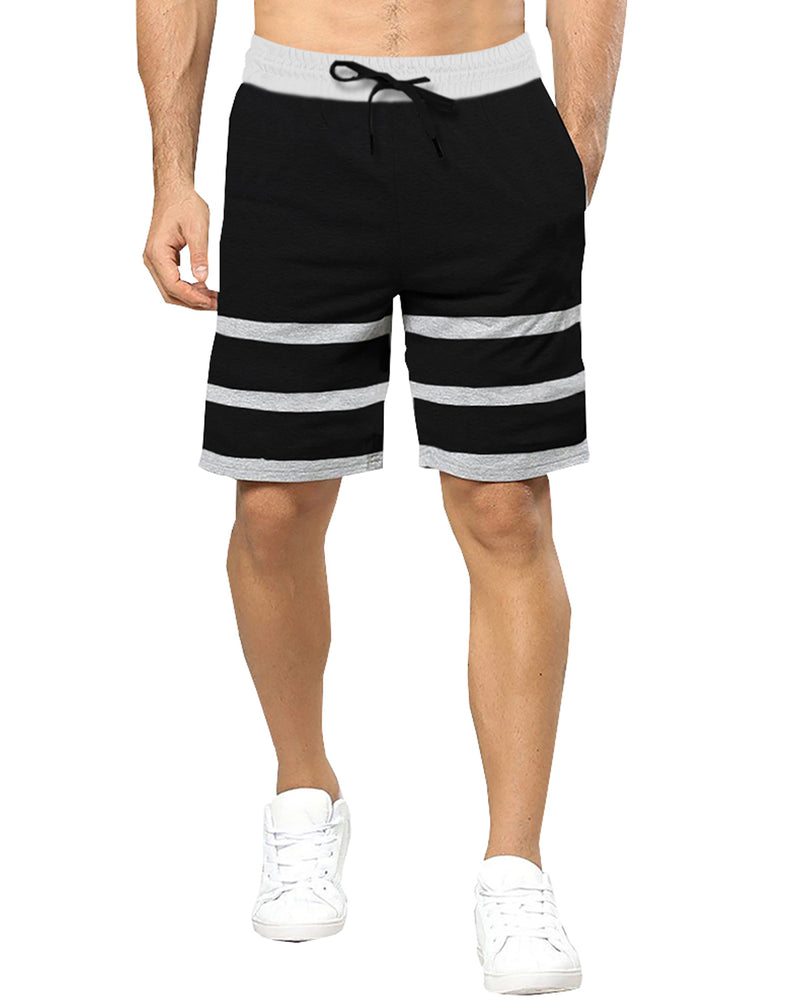Striped Men Black Grey Regular Shorts