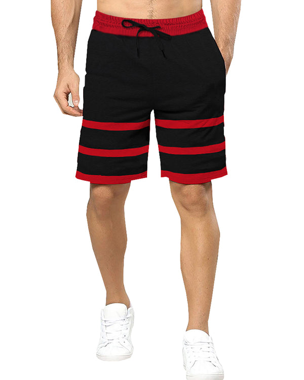 Striped Men Black, Red Regular Shorts