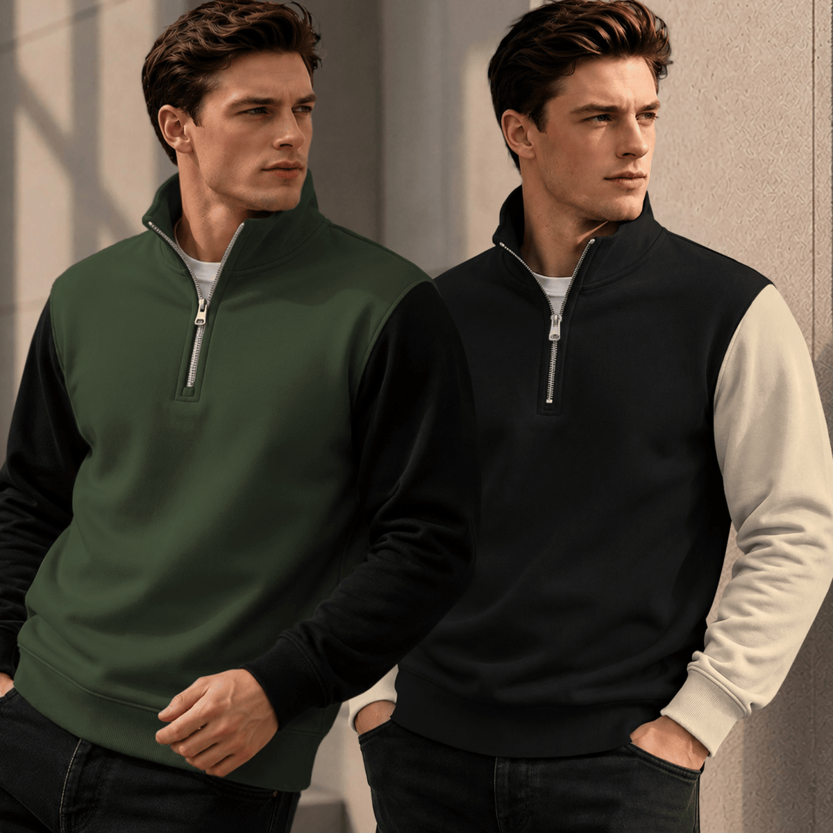 Men Dual Color High Neck Sweatshirts