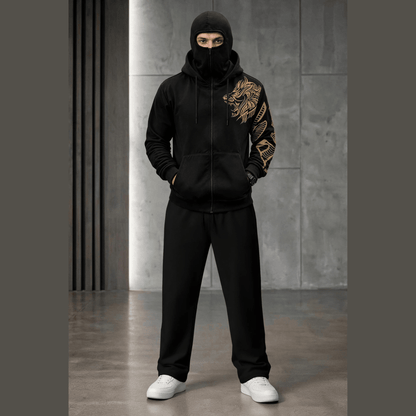 Tracksuit Hooded Mask Printed Jackets And Plain Baggy Trackpants