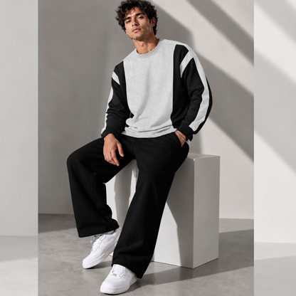Tracksuit Men Round Neck Colorblocked Sweatshirt Plain Baggy Trackpants