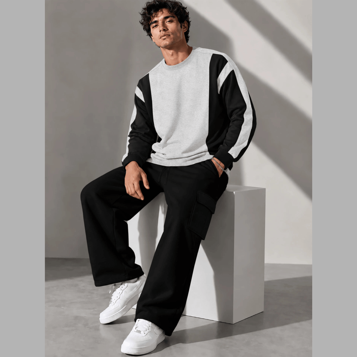 Tracksuit Round Neck Sweatshirts And Plain Cargo Trackpants