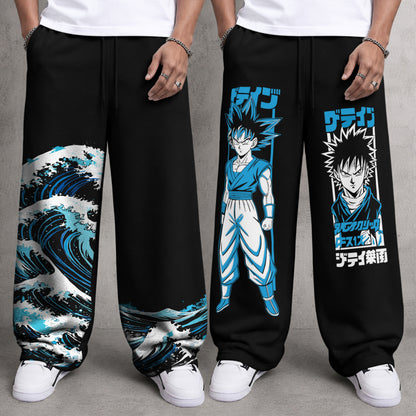 (Pack of 2) Mens Printed and Solid Baggy Fit Track Pants Combo