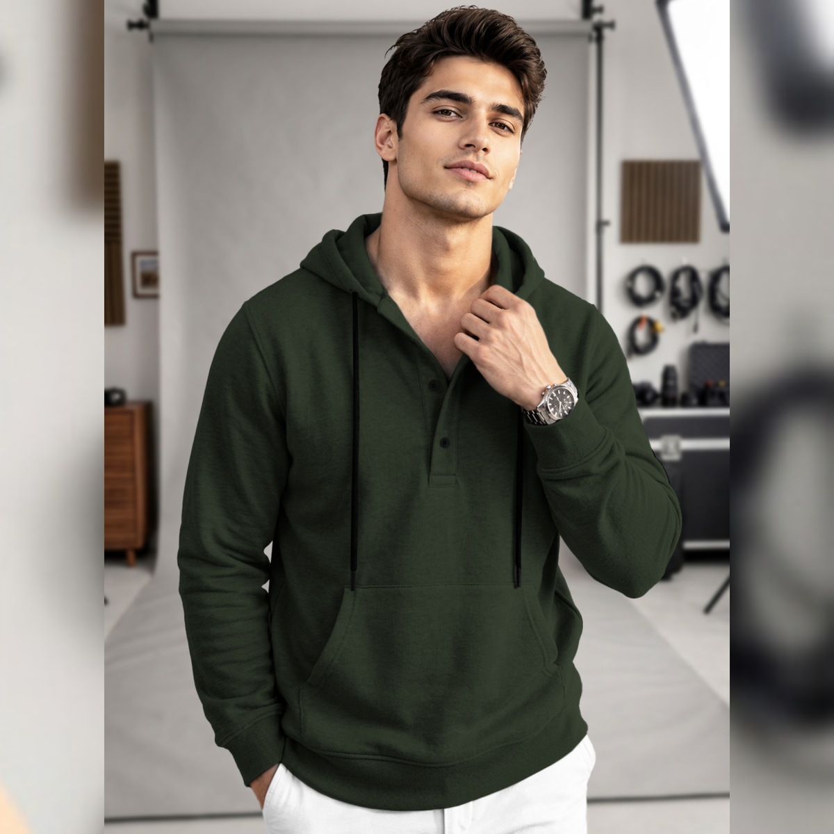 Men Solid Color Winter Hooded Neck Sweatshirts