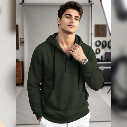 Men Solid Color Winter Hooded Neck Sweatshirts