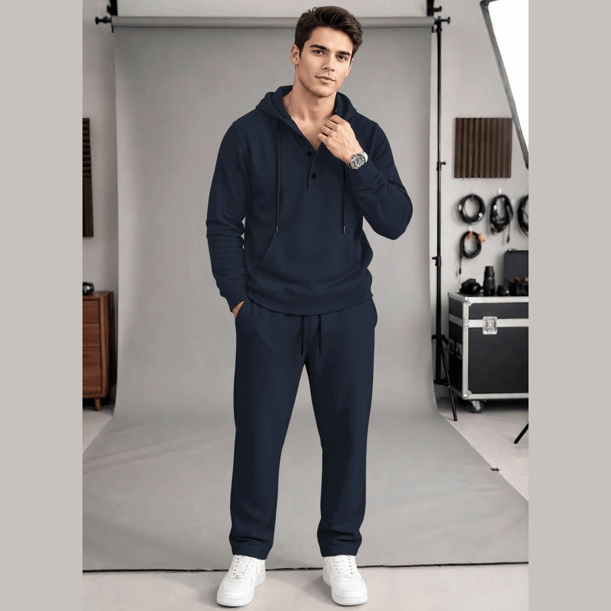 Tracksuit Hooded Neck Sweatshirts And Plain Loose Fit Trackpants
