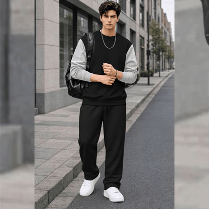 Mens Round Neck Dual Color Sweatshirt  Winter Tracksuits