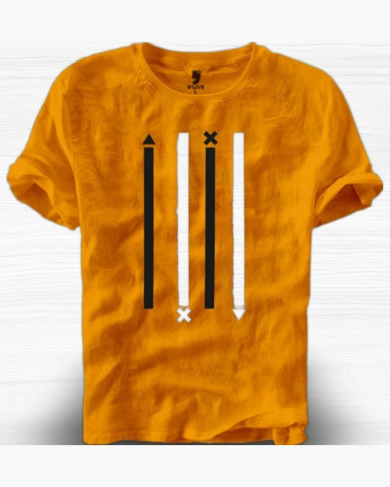 Men Yellow Line Printed Round Neck T-shirt