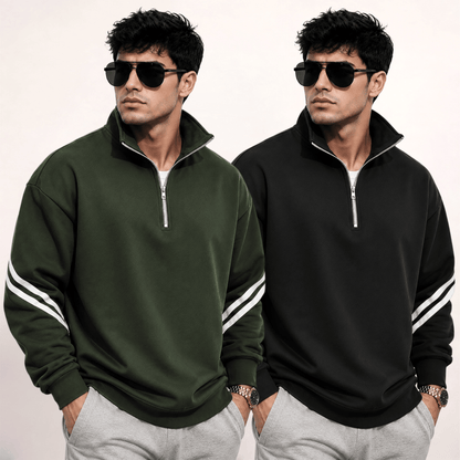 (Pack Of 2) High Neck Striped Sleeve Winter Sweatshirts