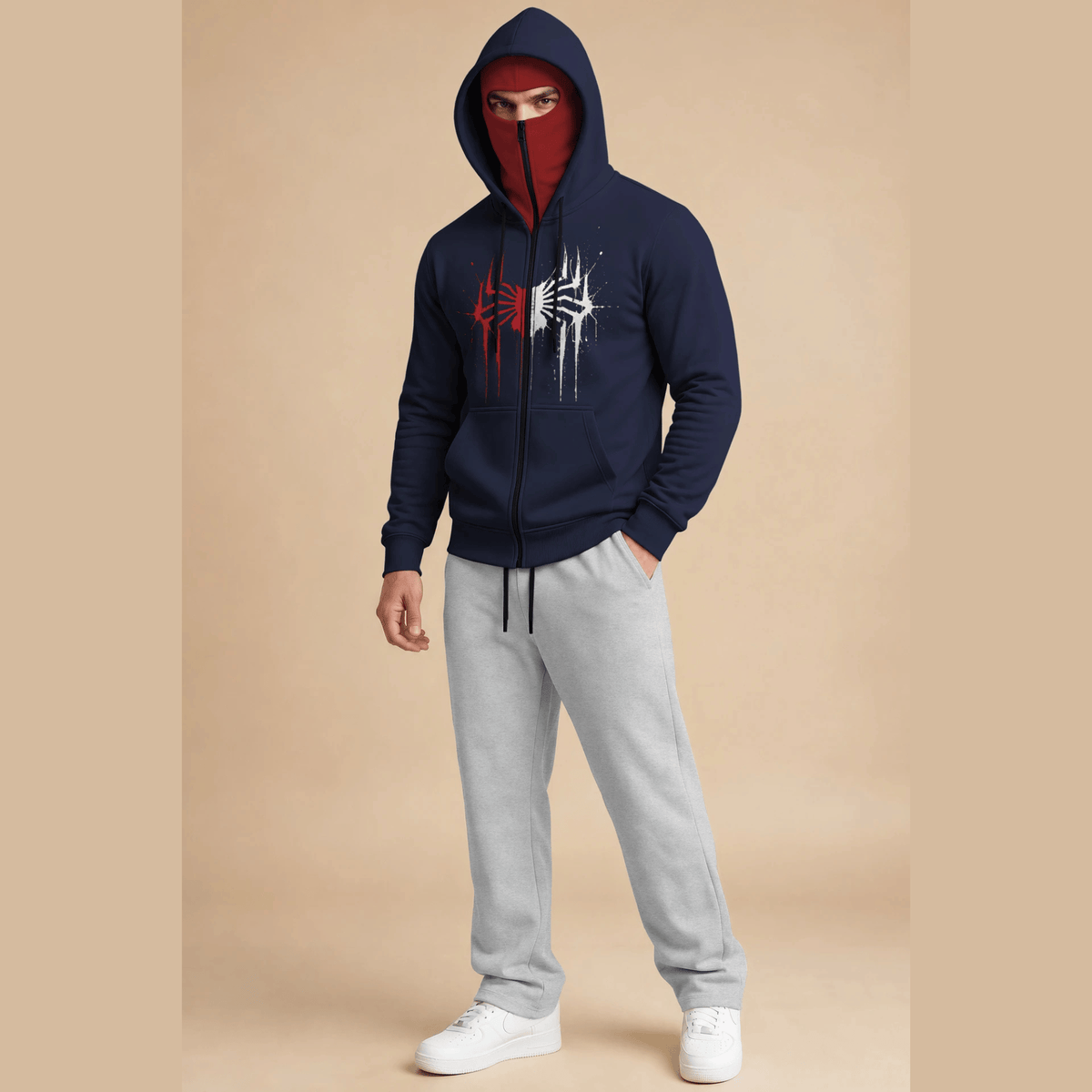 Tracksuit Mask Hooded Jackets And Plain Baggy Trackpants