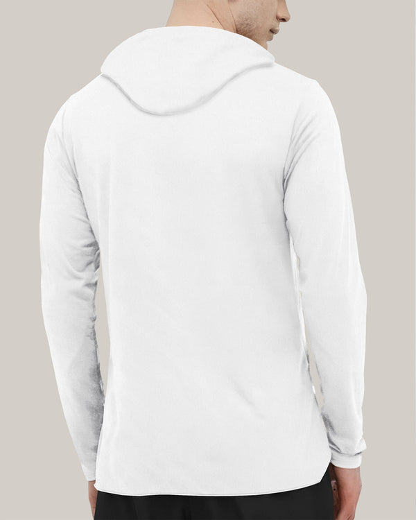 Men Solid Hooded Neck Cotton Blend White T-Shirt