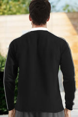 Black Full Sleeve Mandarin Collar Zip Neck Tshirt