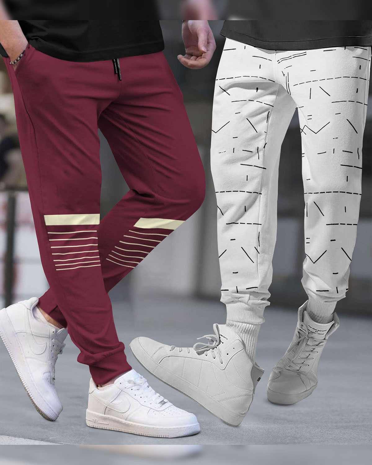 (Pack Of 2) Men Printed Maroon & White Trackpants