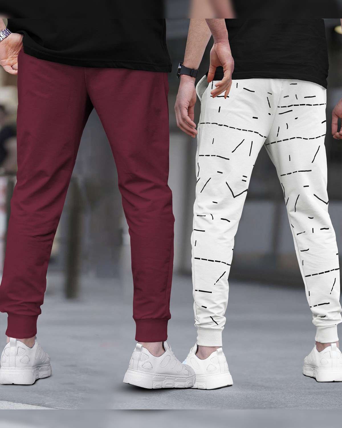 (Pack Of 2) Men Printed Maroon & White Trackpants