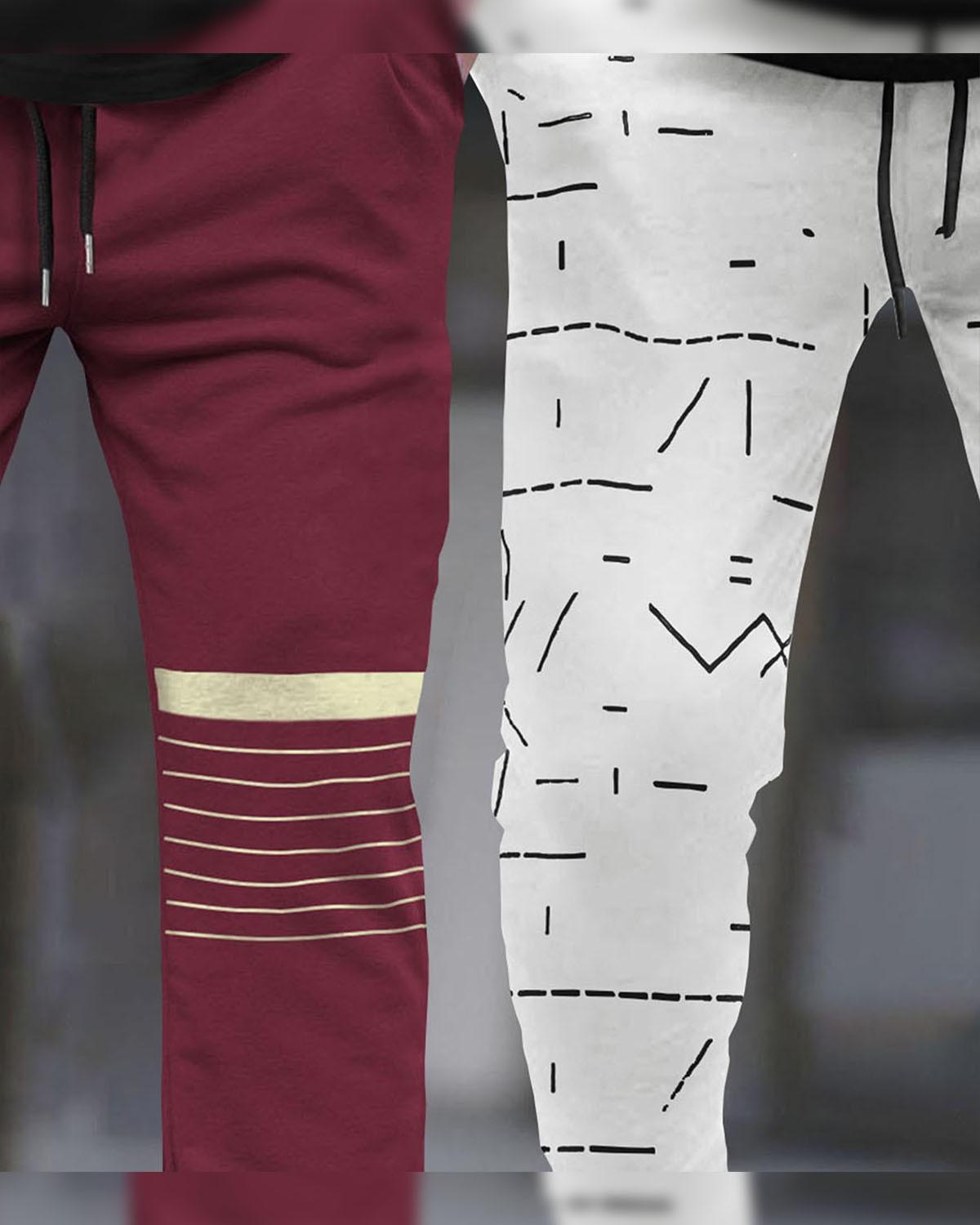(Pack Of 2) Men Printed Maroon & White Trackpants