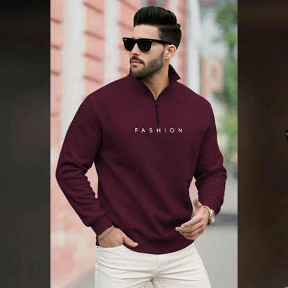 Men Quarter Zip High Neck Plain Winter Sweatshirts