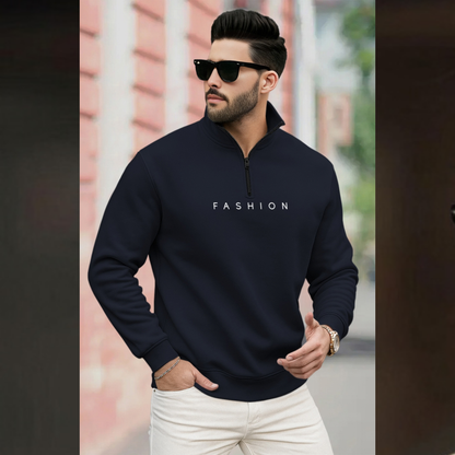 Men Quarter Zip High Neck Plain Winter Sweatshirts