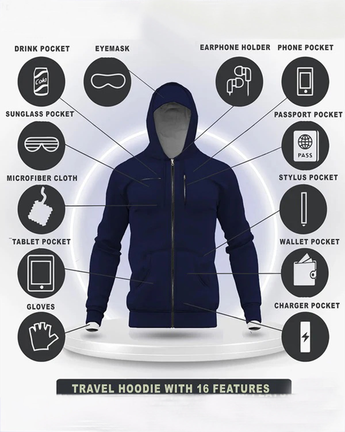 Travel Hoodie | Full Sleeve Navy Blue