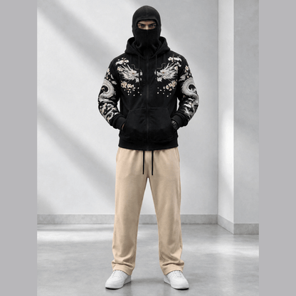 Tracksuit Hooded Mask Printed Jackets And Plain Baggy Trackpants