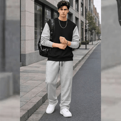 Mens Round Neck Dual Color Sweatshirt  Winter Tracksuits
