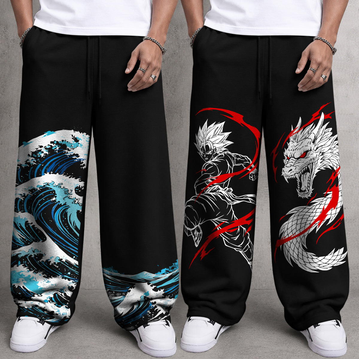 (Pack of 2) Mens Printed and Solid Baggy Fit Track Pants Combo