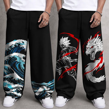 (Pack of 2) Mens Printed and Solid Baggy Fit Track Pants Combo