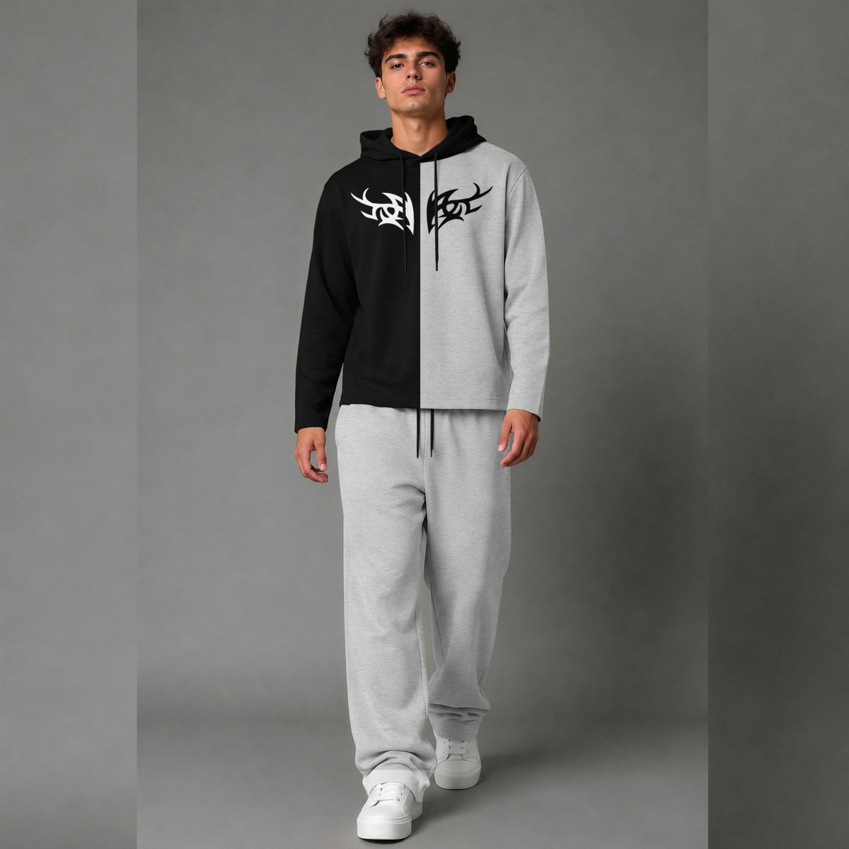 Outfit Set Plain Dual hooded Tshirt - Plain Loose Fit Trackpants