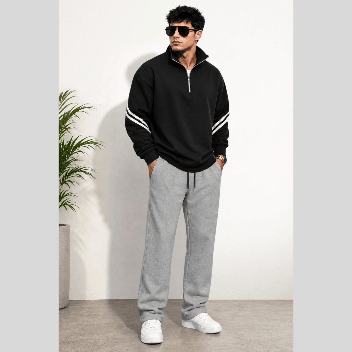 Tracksuit High Neck Sweatshirts And Plain Baggy Trackpants