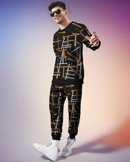 Track Suit Black-Brown Full Sleeve All Over Print T-shirt & Printed Trackpant