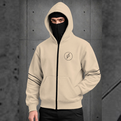 Mens Beige Double Mask Zip-Up Winter Jacket