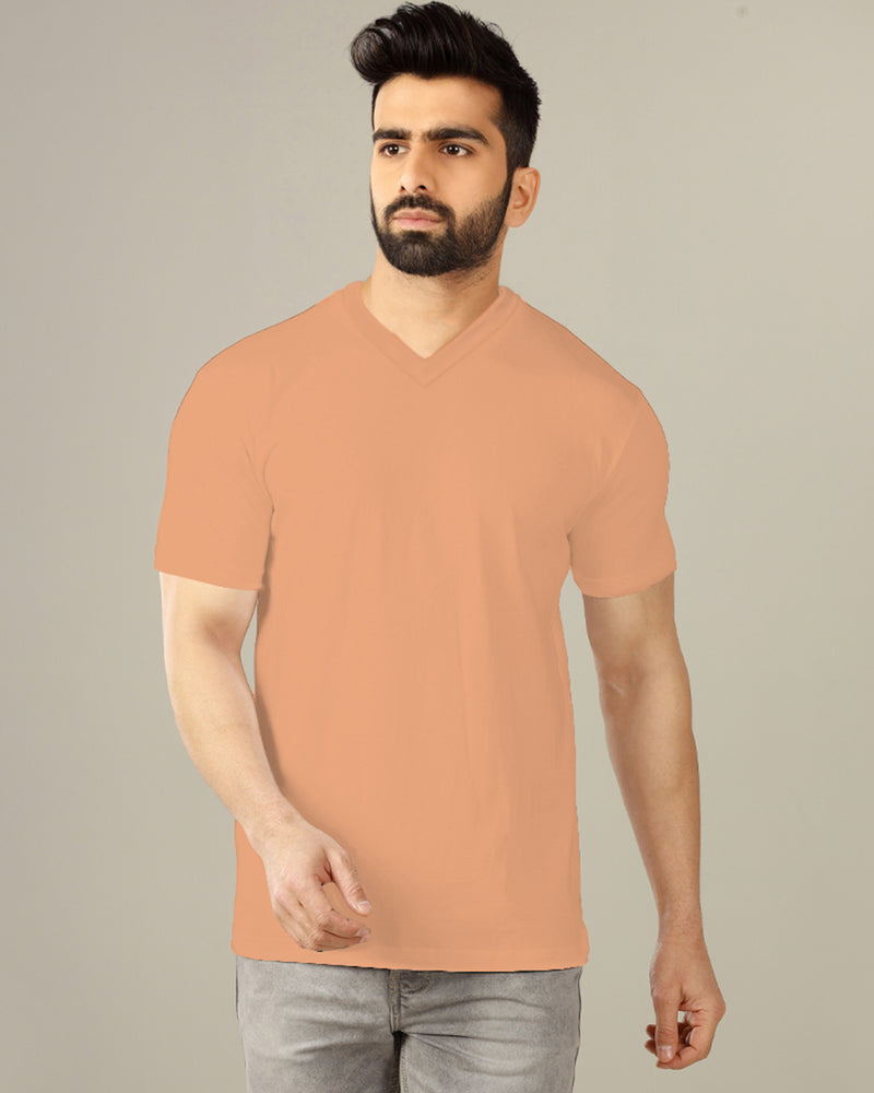Solid Men V-Neck  Half Sleeves T-Shirt