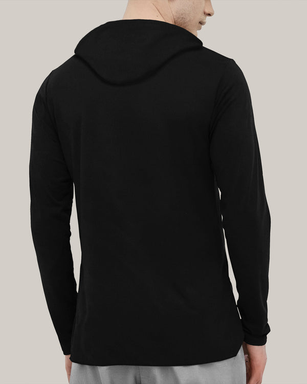 Men Solid Hooded Neck Cotton Blend Black T-Shirt