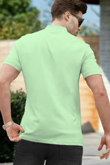 Apple Green Zip High Neck Half Sleeve T-Shirt