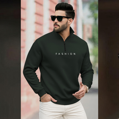 Men Quarter Zip High Neck Plain Winter Sweatshirts