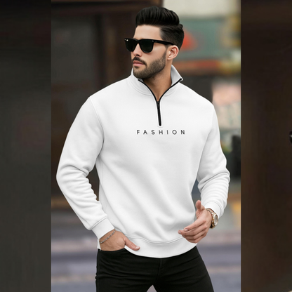 Men Quarter Zip High Neck Plain Winter Sweatshirts